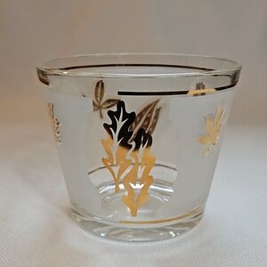 Vintage MCM Libbey Glass Gold Leaf Foliage Small Frosted Ice Bucket